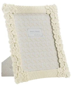Cadre photo rectangulaire Cempalk Polyrésine finition Crème fleurs Blanches