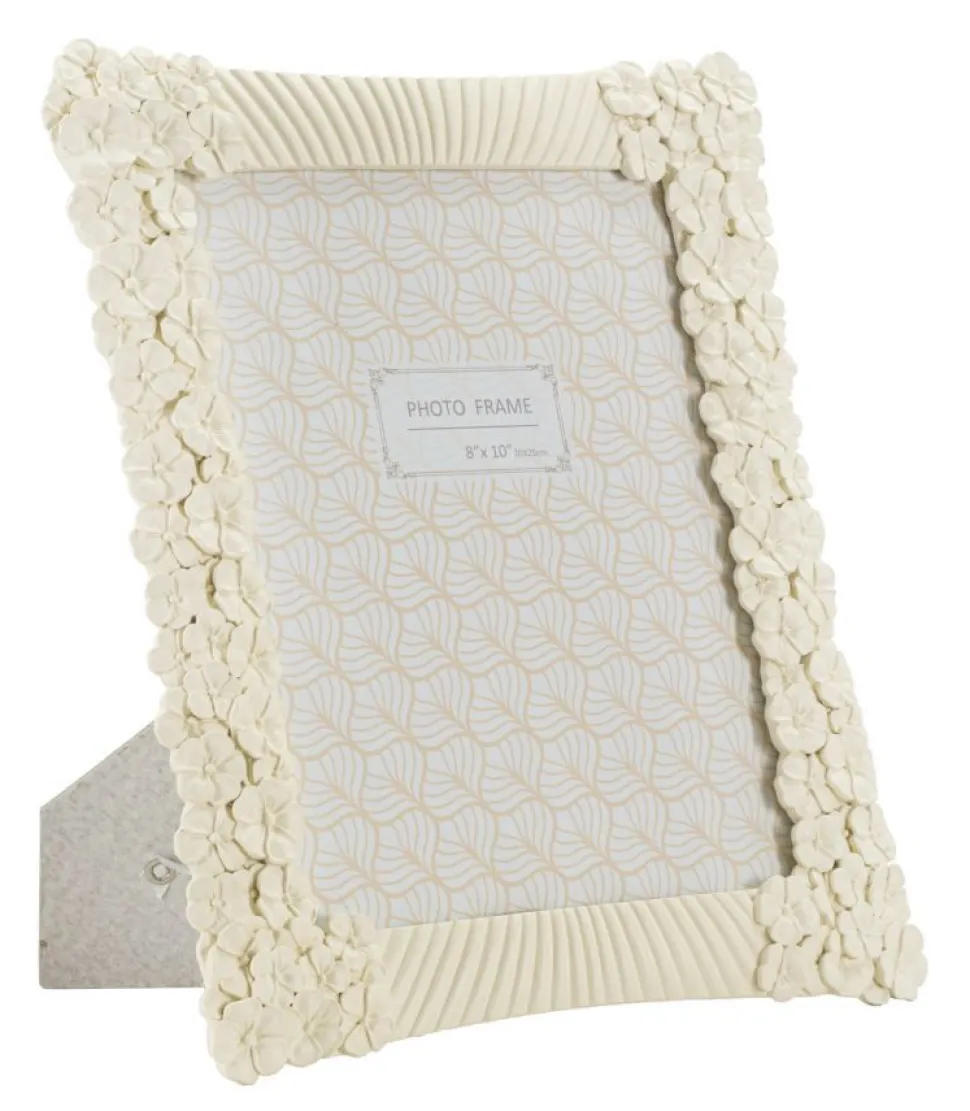 Cadre photo rectangulaire Cempalk Polyrésine finition Crème fleurs Blanches