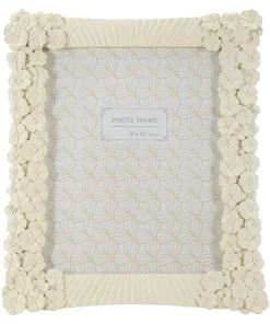Cadre photo rectangulaire Cempalk Polyrésine finition Crème fleurs Blanches