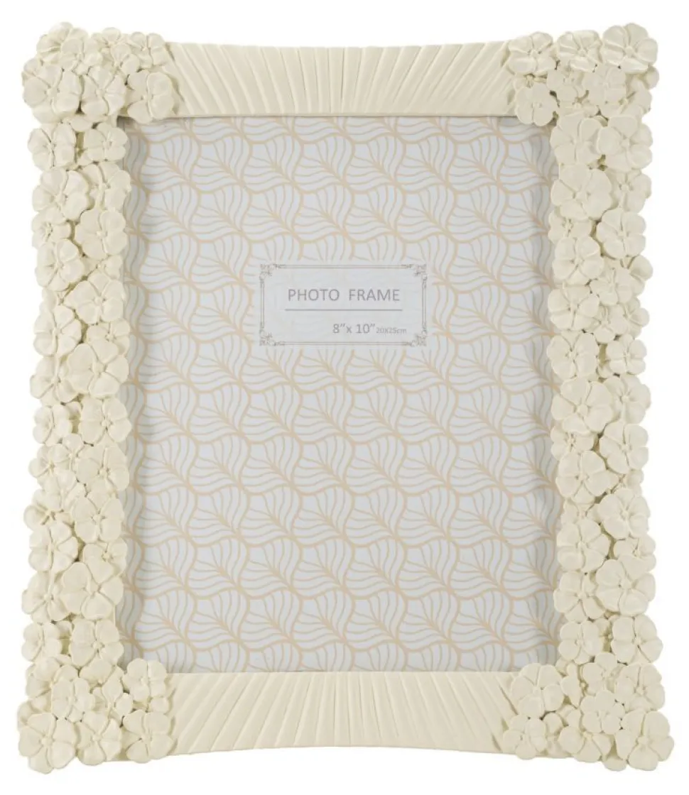 Cadre photo rectangulaire Cempalk Polyrésine finition Crème fleurs Blanches