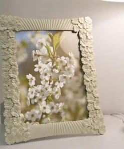 Cadre photo rectangulaire Cempalk Polyrésine finition Crème fleurs Blanches