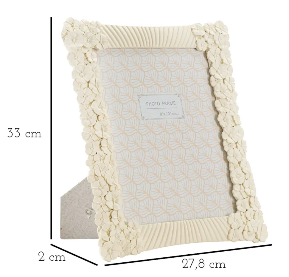 Cadre photo rectangulaire Cempalk Polyrésine finition Crème fleurs Blanches