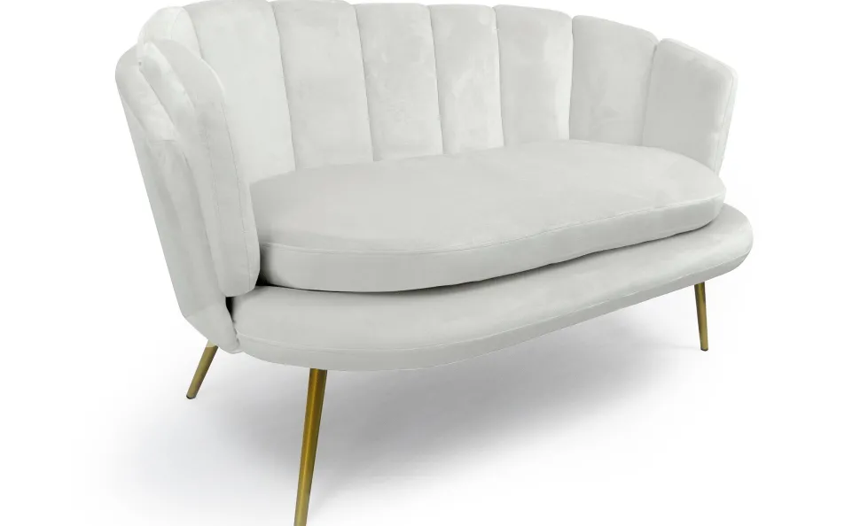 Canapé 2 places arrondi Brenda Velours Blanc pieds Or