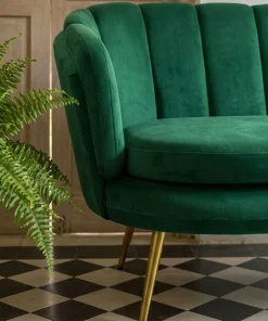 Canapé 2 places arrondi Brenda Velours Vert pieds Or