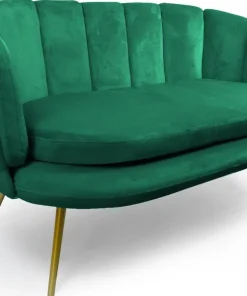 Canapé 2 places arrondi Brenda Velours Vert pieds Or