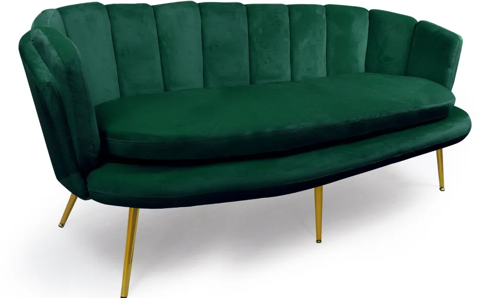 Canapé 3 places arrondi Brenda Velours Vert pieds Or