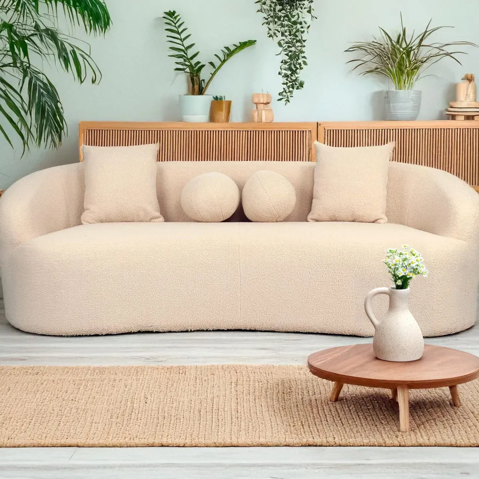 Canapé 4 places au design élégant et incurvé Alex XL Tissu bouclette Beige