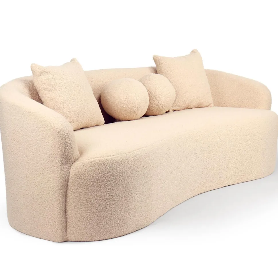 Canapé 4 places au design élégant et incurvé Alex XL Tissu bouclette Beige