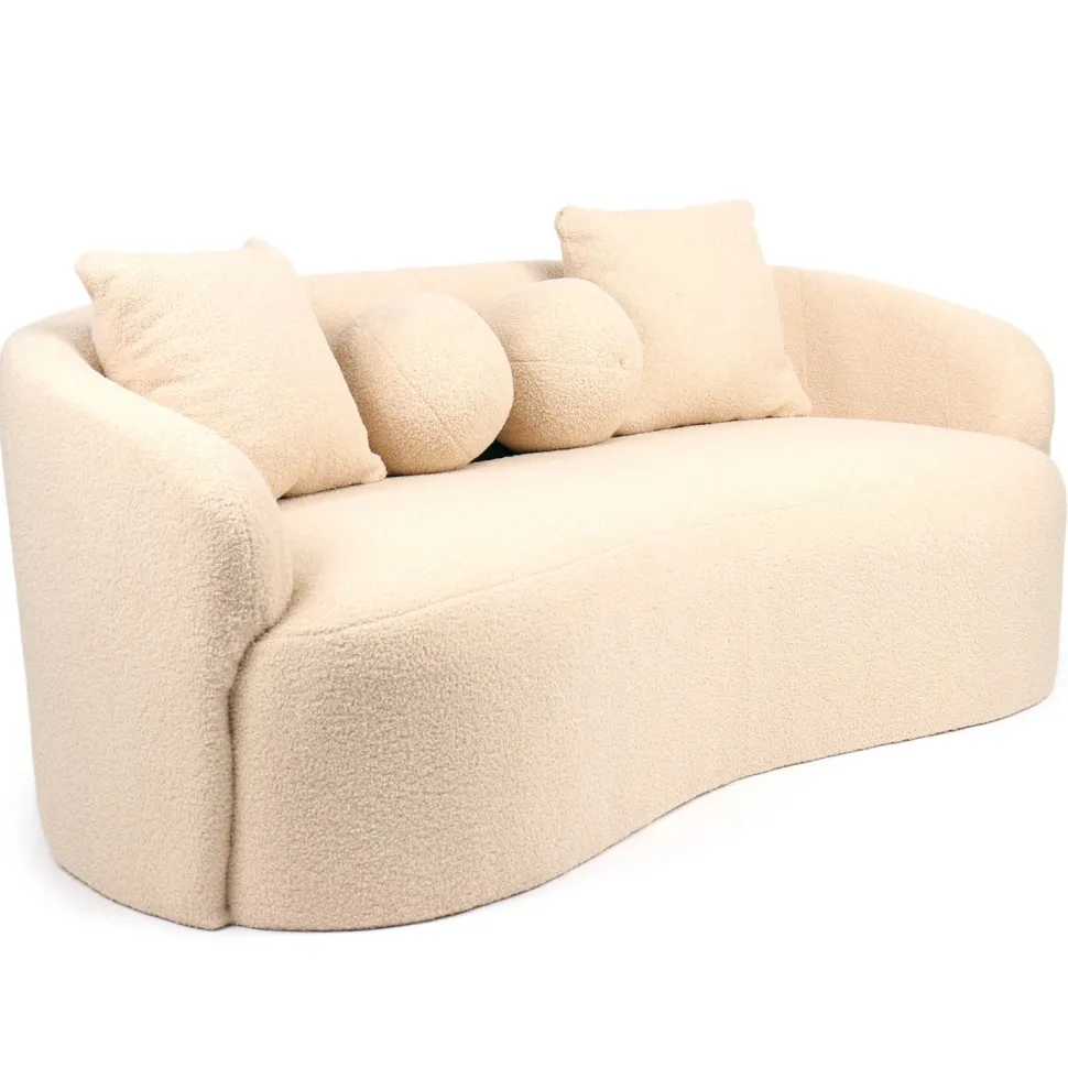 Canapé 3 places au design élégant et incurvé Alex Tissu bouclette Beige