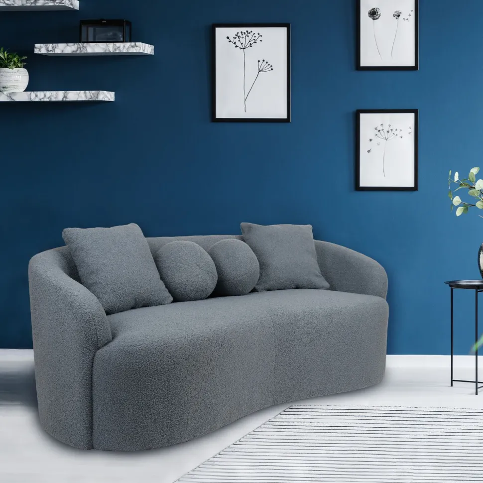 Canapé 3 places au design élégant et incurvé Alex Tissu bouclette Gris