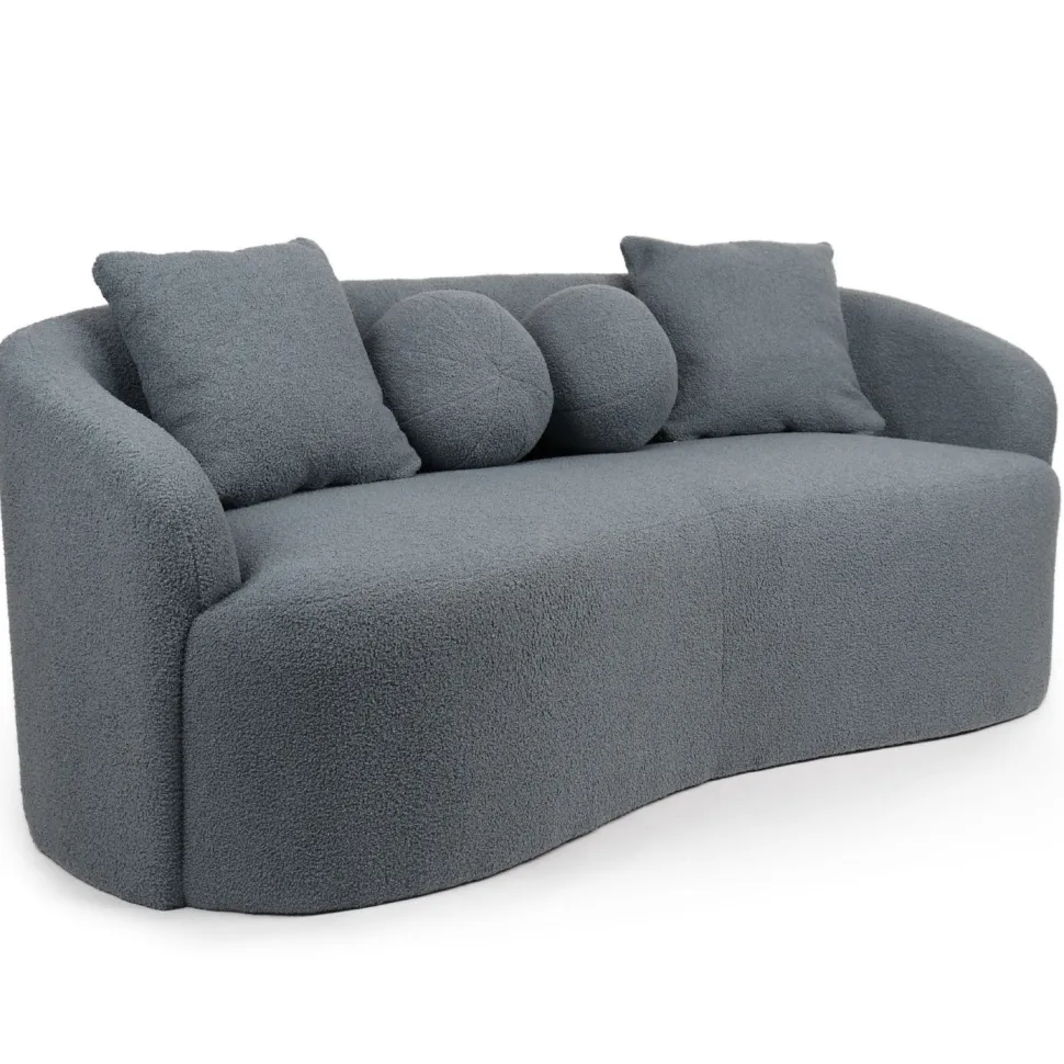 Canapé 3 places au design élégant et incurvé Alex Tissu bouclette Gris