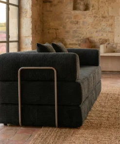Canapé 3 places convertible et modulable Bergerac Velours côtelé Noir