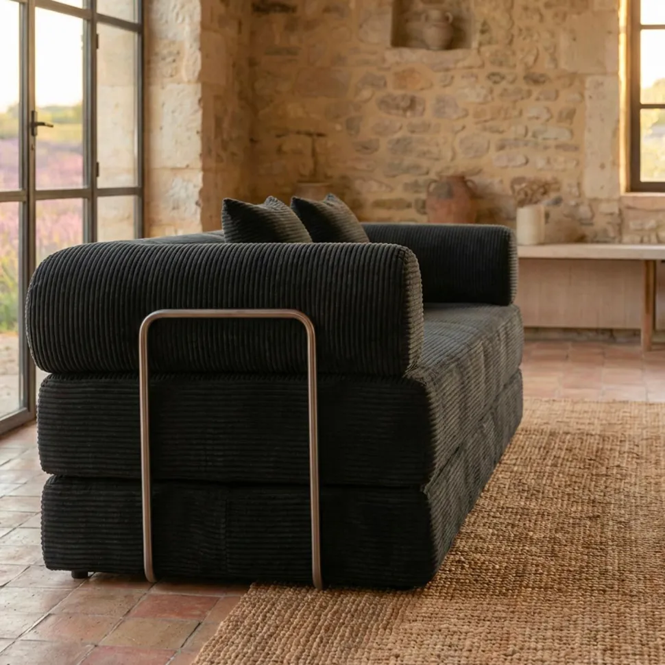 Canapé 3 places convertible et modulable Bergerac Velours côtelé Noir