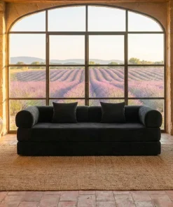 Canapé 3 places convertible et modulable Bergerac Velours côtelé Noir