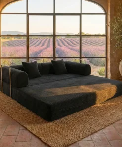 Canapé 3 places convertible et modulable Bergerac Velours côtelé Noir