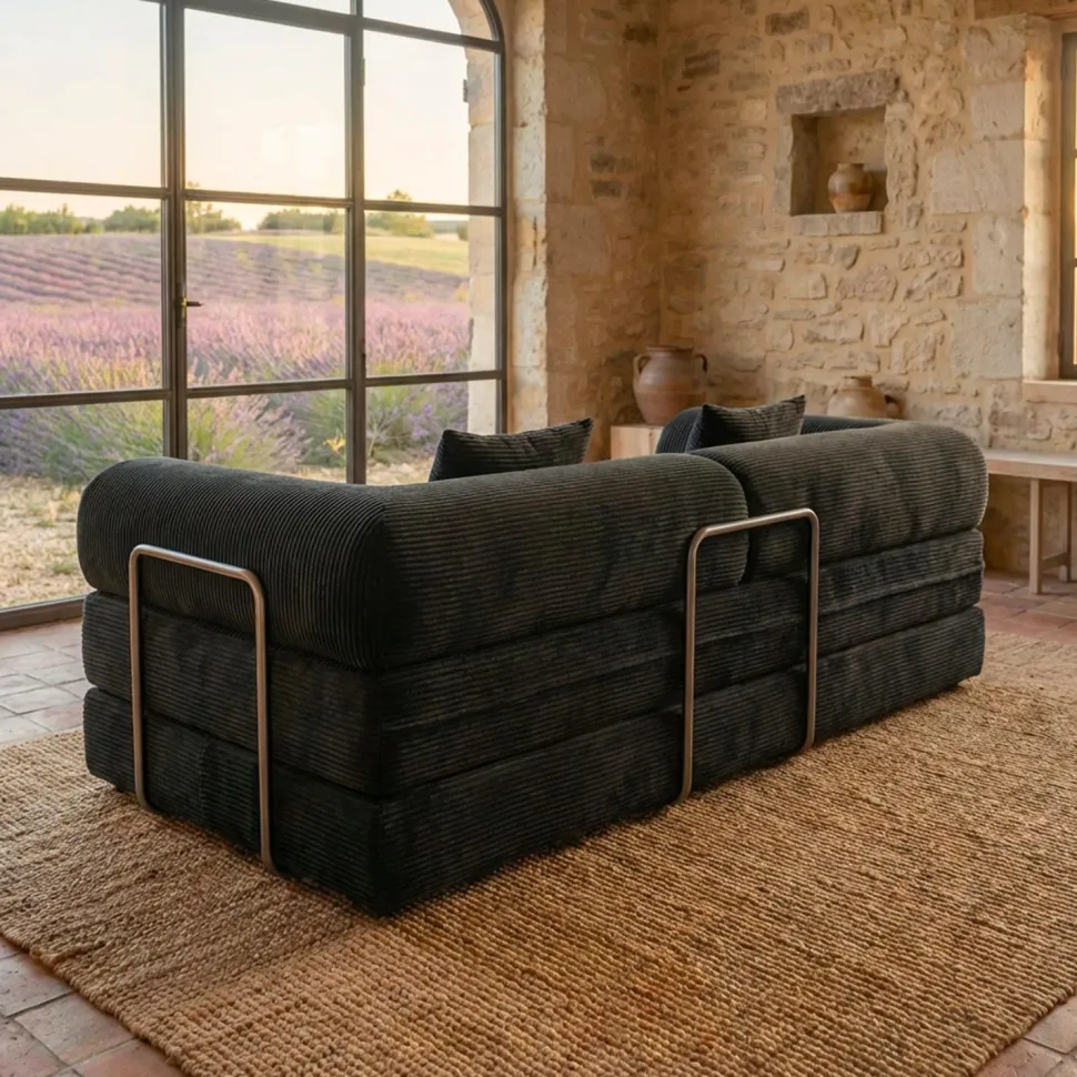 Canapé 3 places convertible et modulable Bergerac Velours côtelé Noir