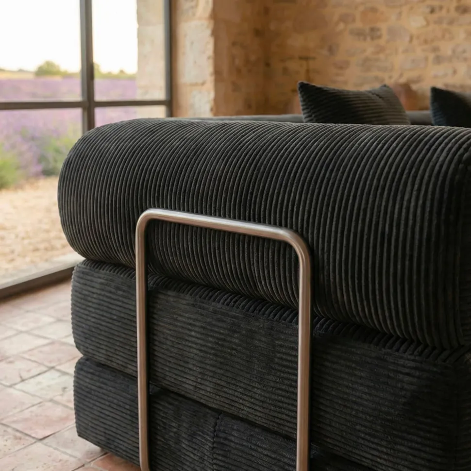 Canapé 3 places convertible et modulable Bergerac Velours côtelé Noir