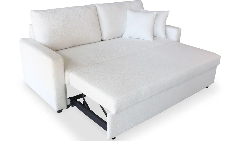 Canapé 3 places Convertible Saphir Tissu Bouclette Écru
