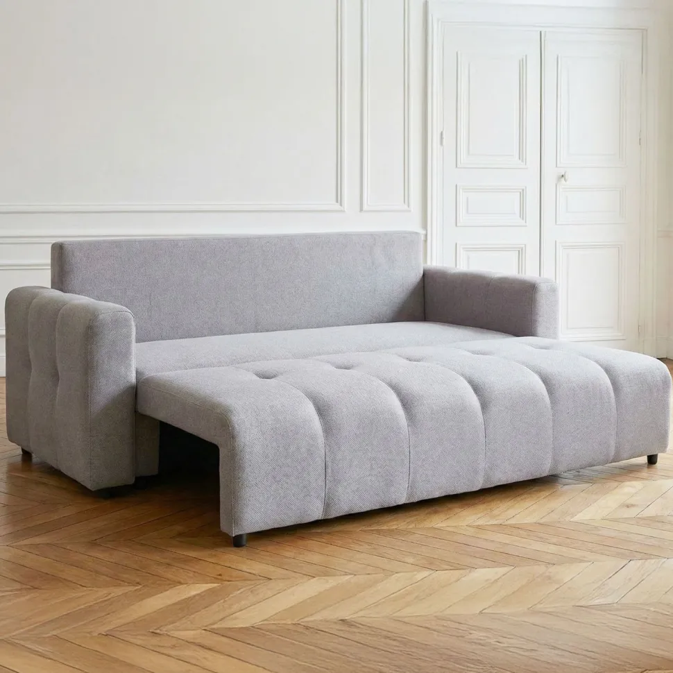 Canapé 3 places convertible Stylian Tissu Gris clair