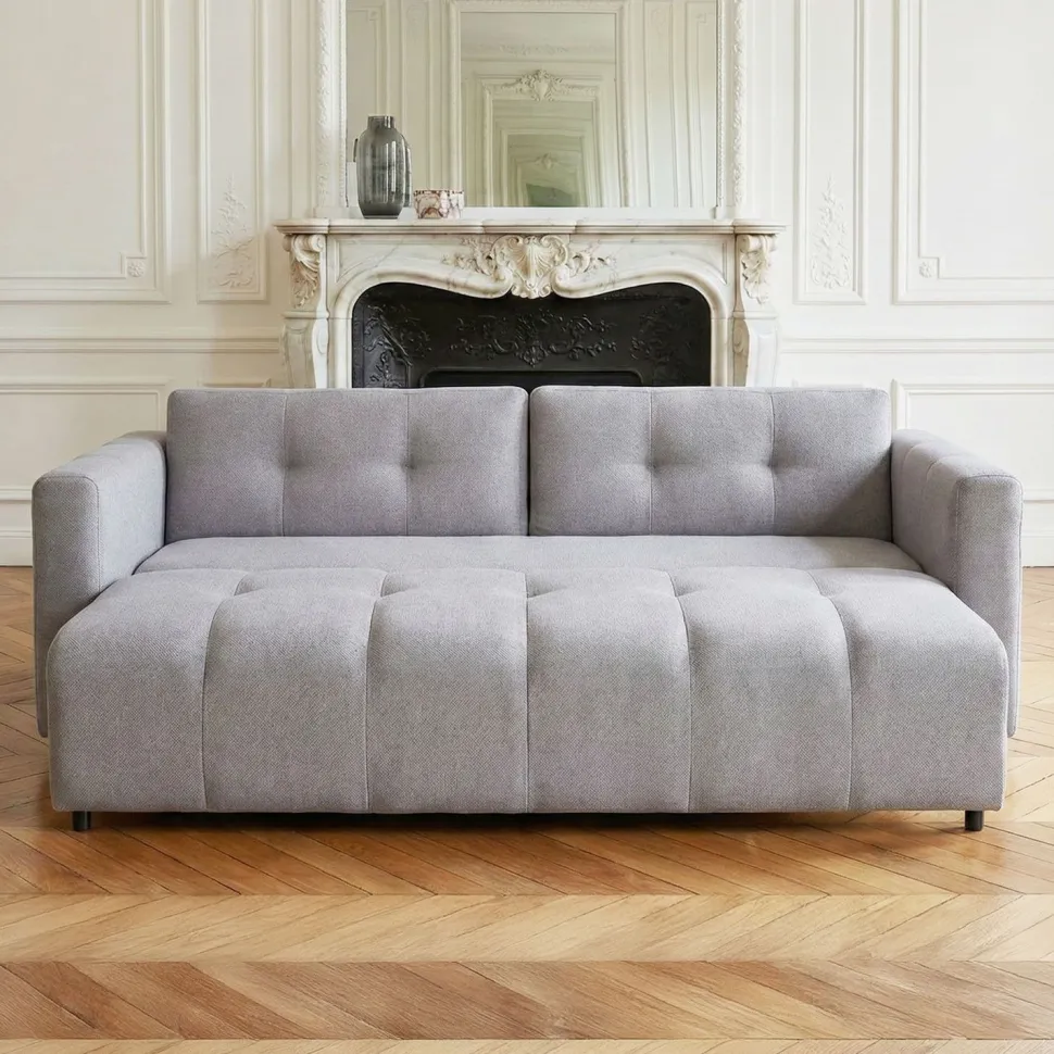 Canapé 3 places convertible Stylian Tissu Gris clair