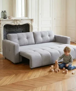 Canapé 3 places convertible Stylian Tissu Gris clair
