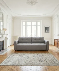 Canapé 3 places convertible Stylian Tissu Gris clair