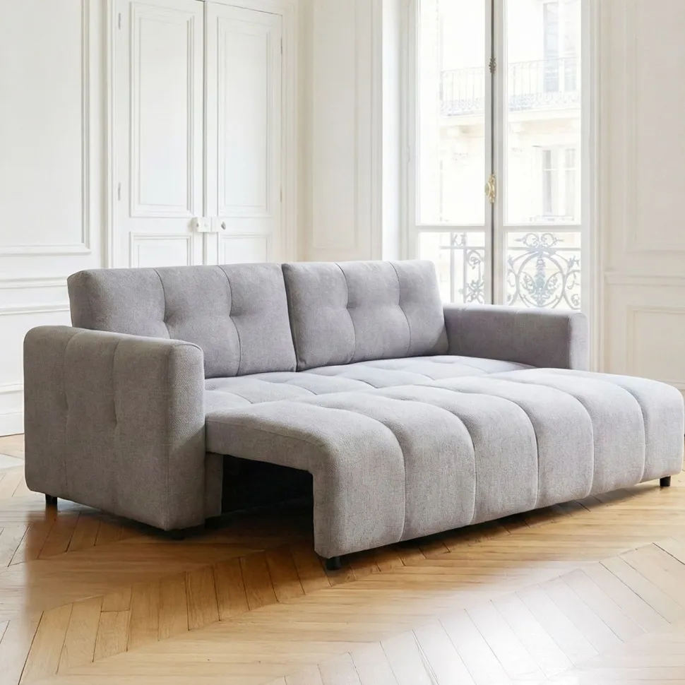 Canapé 3 places convertible Stylian Tissu Gris clair