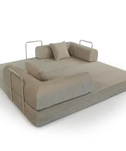 Canapé 3 places convertible et modulable Bergerac Velours côtelé Taupe Clair