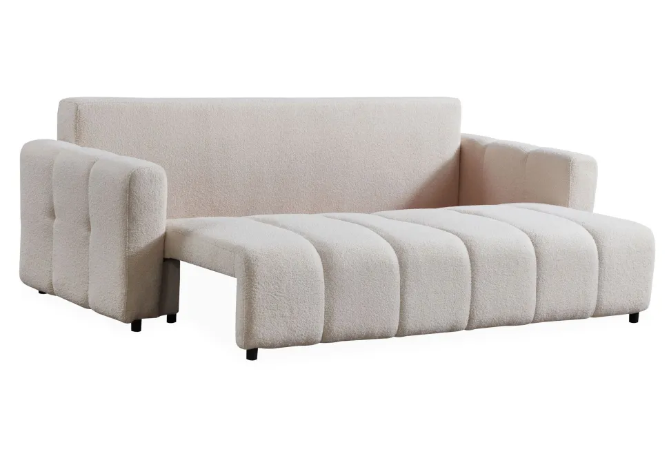 Canapé 3 places convertible Stylian Tissu bouclette Crème