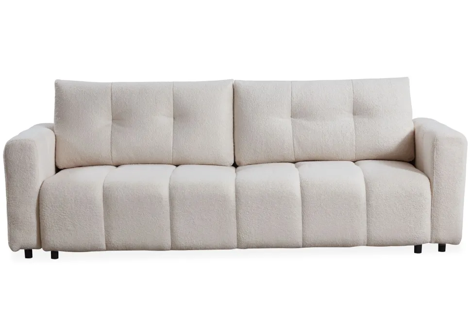 Canapé 3 places convertible Stylian Tissu bouclette Crème