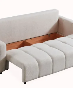 Canapé 3 places convertible Stylian Tissu bouclette Crème