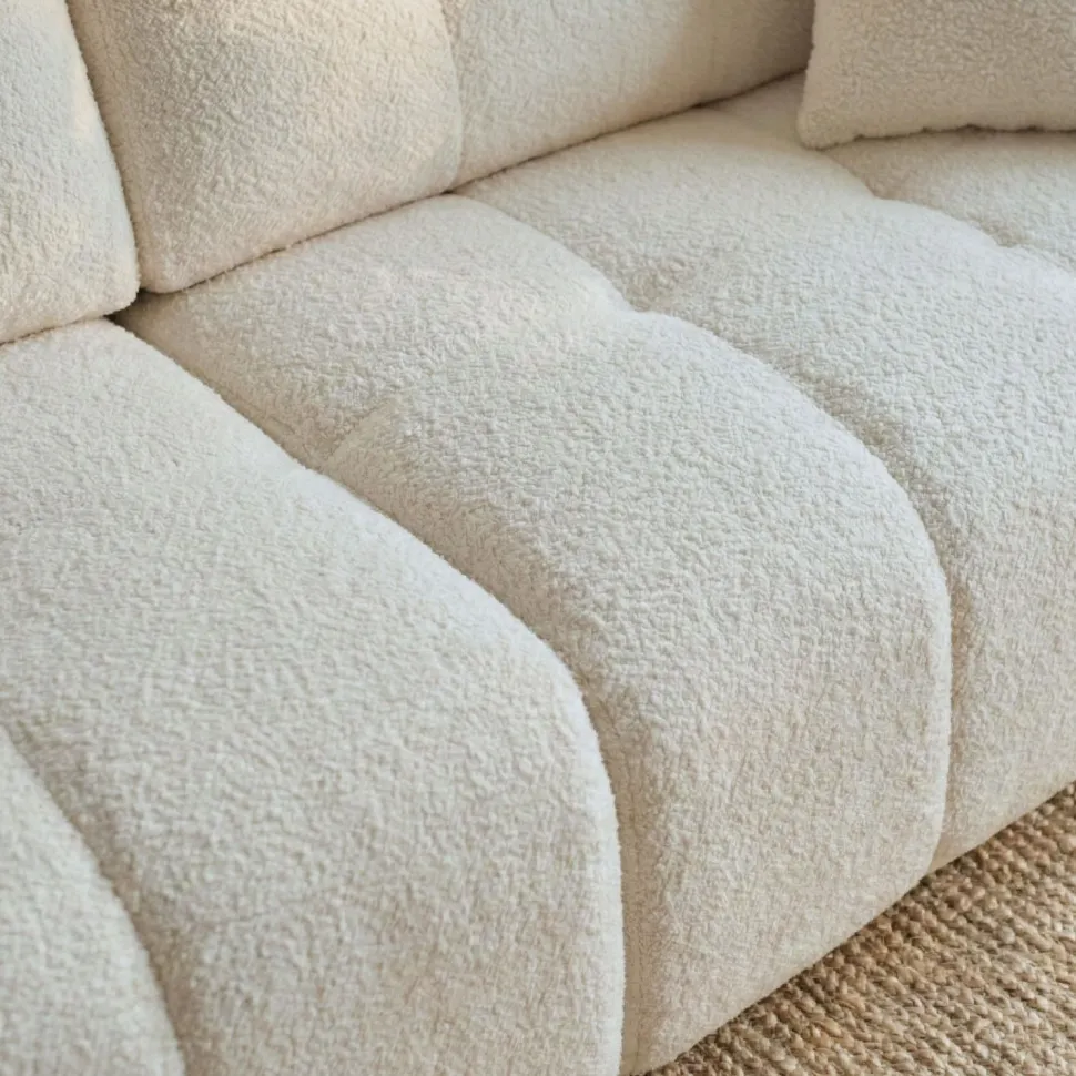 Canapé 3 places convertible Stylian Tissu bouclette Crème