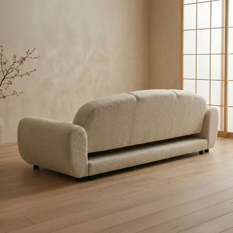 Canapé 3 places convertible dossier et accoudoirs arrondis Oliver Tissu texturé Beige