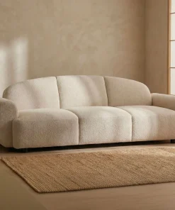 Canapé 3 places convertible dossier et accoudoirs arrondis Oliver Tissu texturé Beige