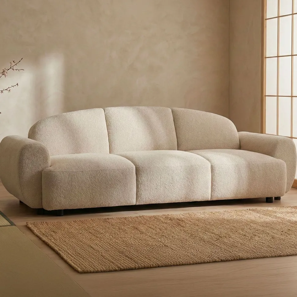 Canapé 3 places convertible dossier et accoudoirs arrondis Oliver Tissu texturé Beige