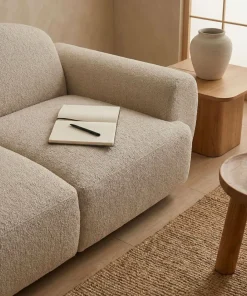 Canapé 3 places convertible dossier et accoudoirs arrondis Oliver Tissu texturé Beige