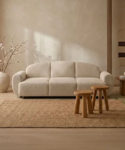 Canapé 3 places convertible dossier et accoudoirs arrondis Oliver Tissu texturé Beige