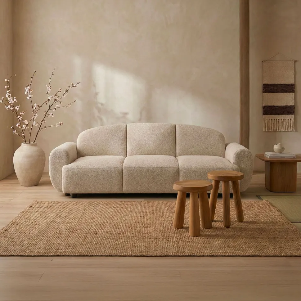 Canapé 3 places convertible dossier et accoudoirs arrondis Oliver Tissu texturé Beige