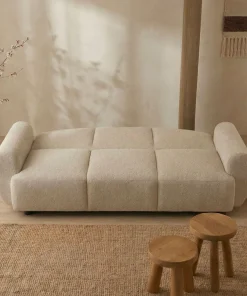 Canapé 3 places convertible dossier et accoudoirs arrondis Oliver Tissu texturé Beige