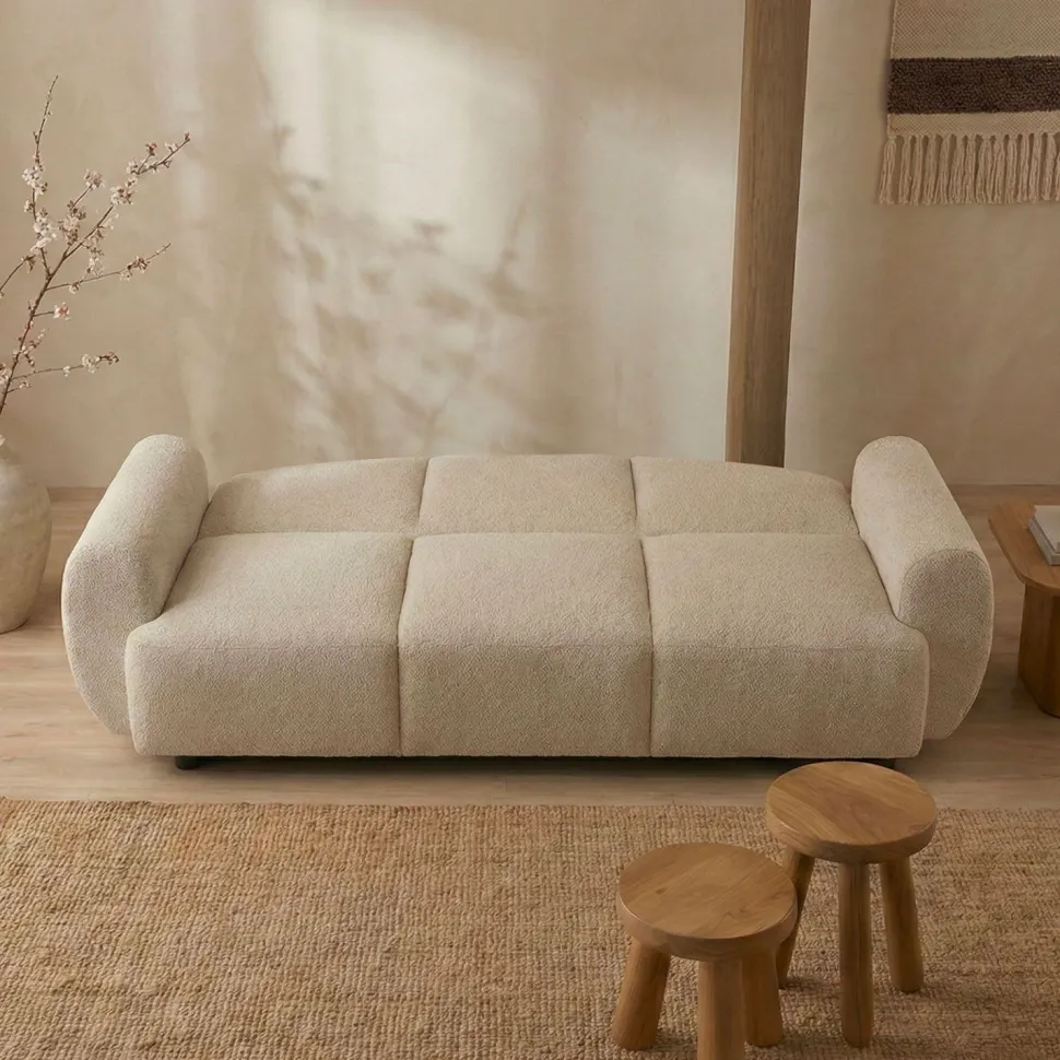 Canapé 3 places convertible dossier et accoudoirs arrondis Oliver Tissu texturé Beige