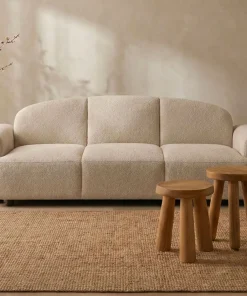 Canapé 3 places convertible dossier et accoudoirs arrondis Oliver Tissu texturé Beige