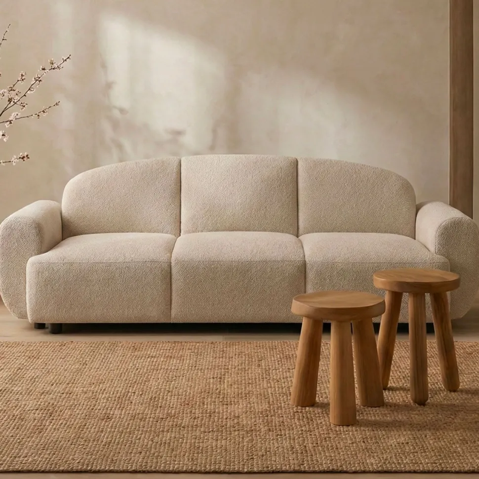 Canapé 3 places convertible dossier et accoudoirs arrondis Oliver Tissu texturé Beige