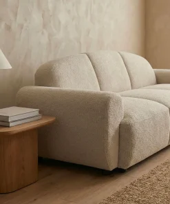 Canapé 3 places convertible dossier et accoudoirs arrondis Oliver Tissu texturé Beige