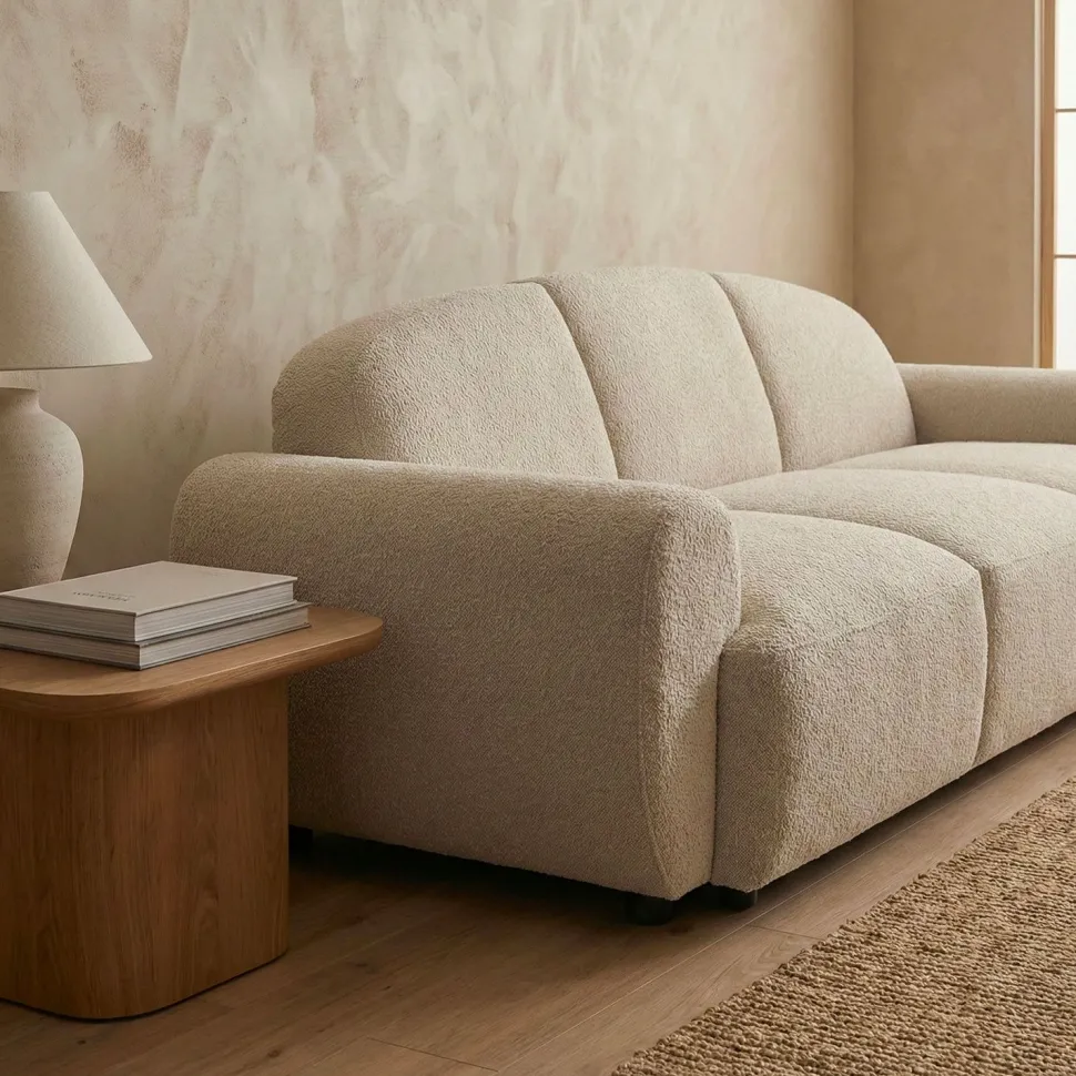 Canapé 3 places convertible dossier et accoudoirs arrondis Oliver Tissu texturé Beige