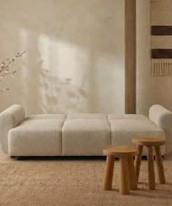 Canapé 3 places convertible dossier et accoudoirs arrondis Oliver Tissu texturé Beige