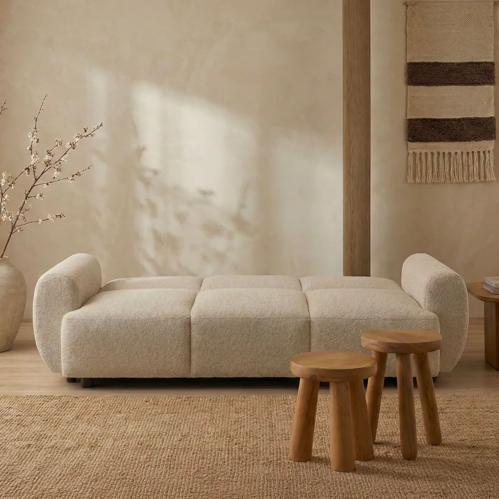 Canapé 3 places convertible dossier et accoudoirs arrondis Oliver Tissu texturé Beige