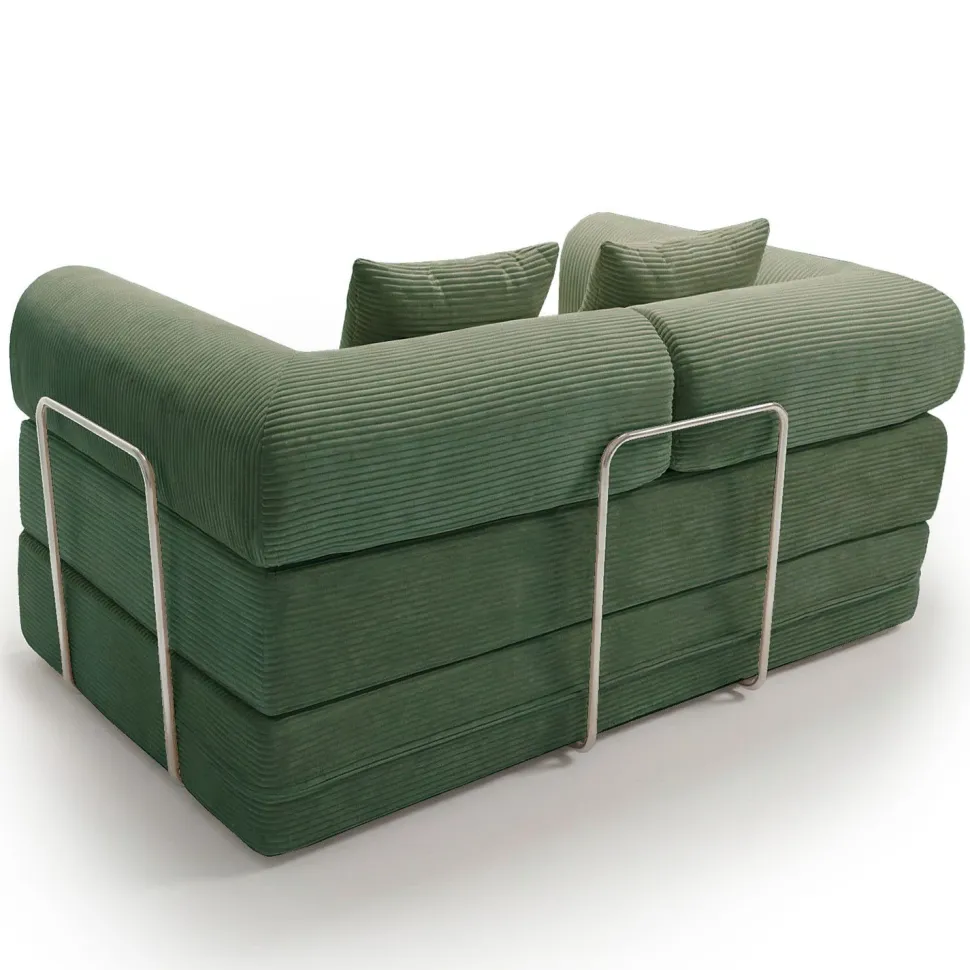 Canapé 2 places convertible et modulable Bergerac Velours côtelé Vert