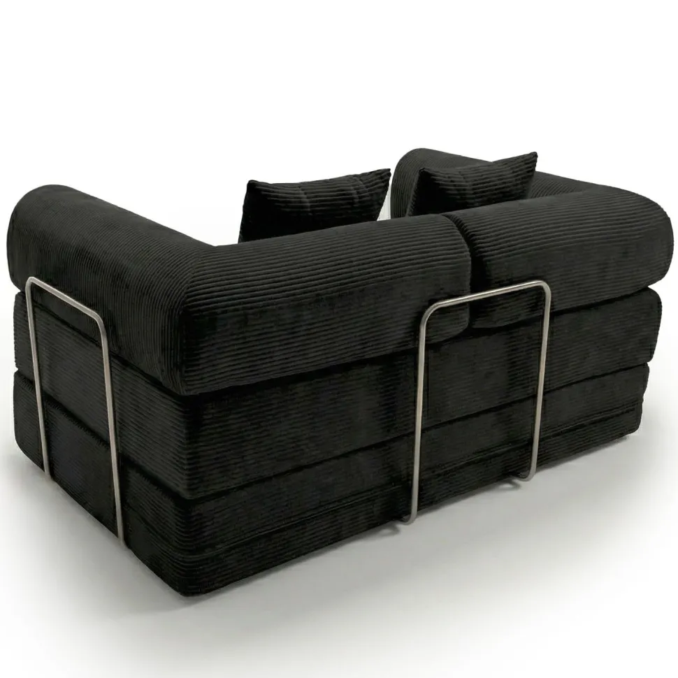 Canapé 2 places convertible et modulable Bergerac Velours côtelé Noir