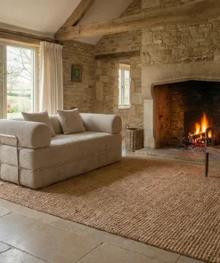 Canapé 2 places convertible et modulable Bergerac Velours côtelé Taupe Clair