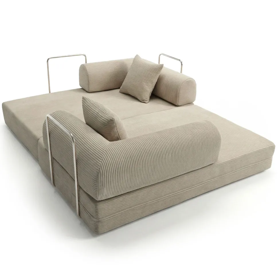 Canapé 2 places convertible et modulable Bergerac Velours côtelé Taupe Clair